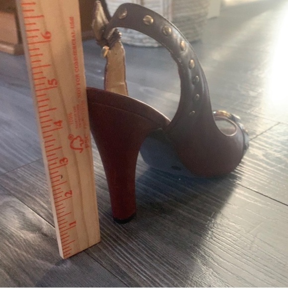 Jessica Simpson leather brown peep toe retro sling back career work heels 9.5B - Picture 12 of 12